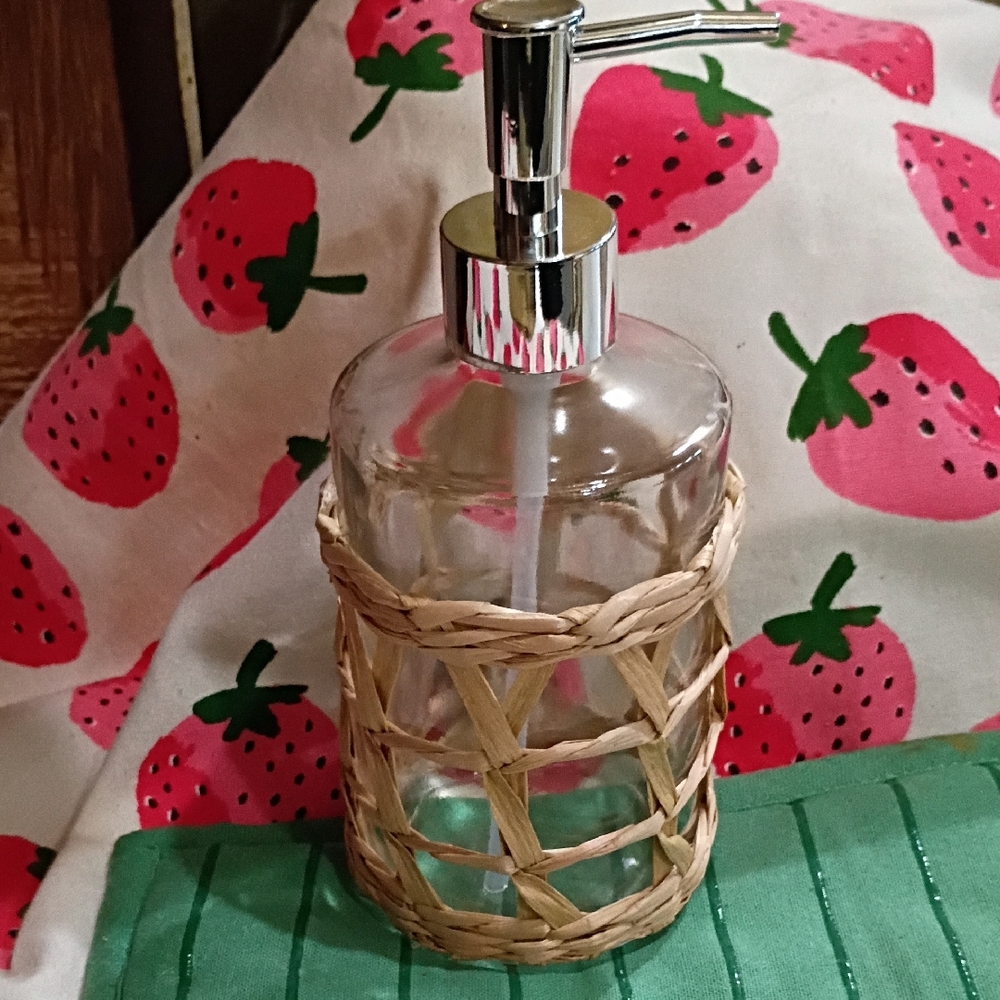 Glass Soap Dispenser with Woven Holder